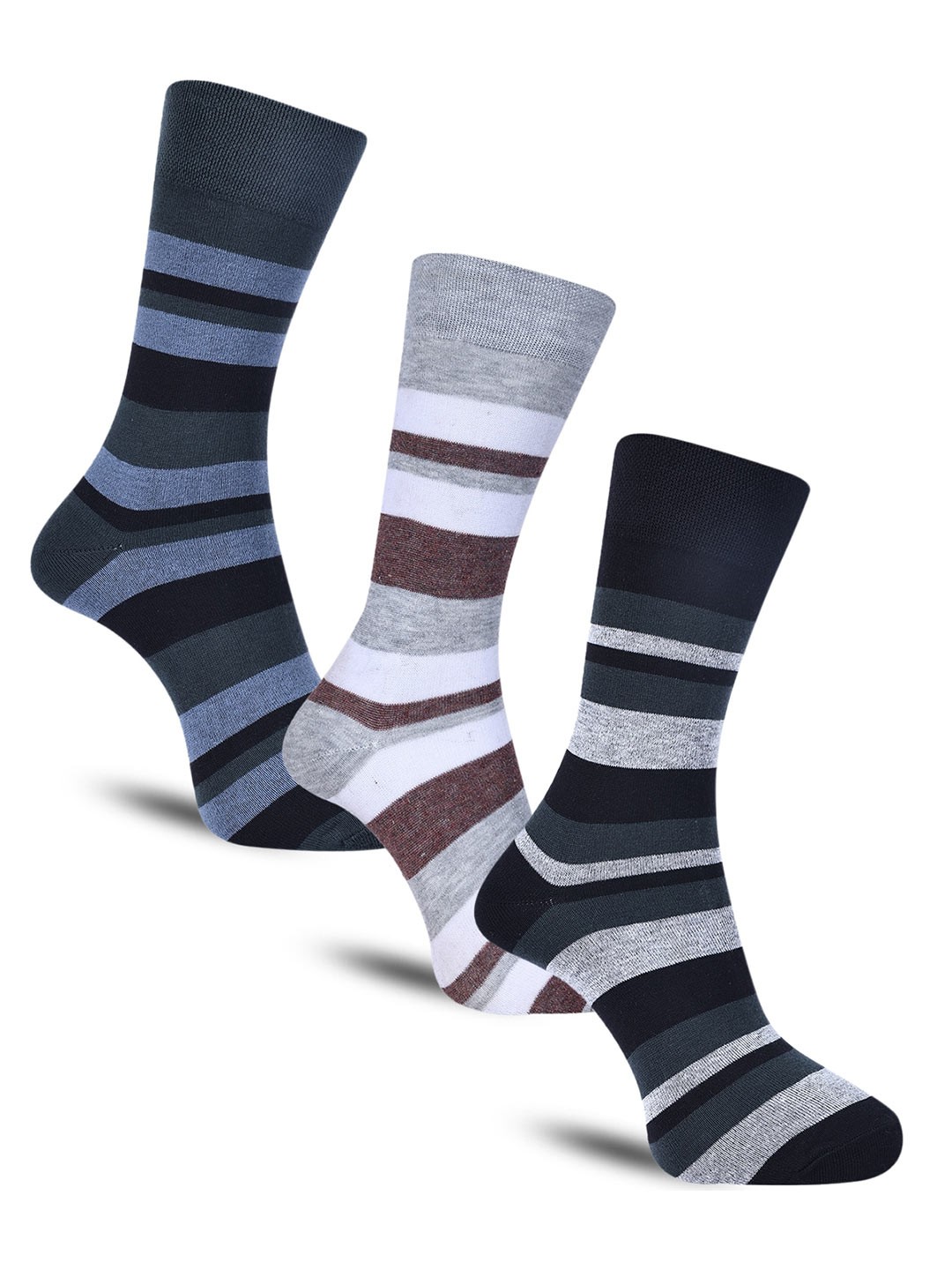 

Dollar Socks Men Pack of 3 Striped Cotton Calf-Length Socks, Grey