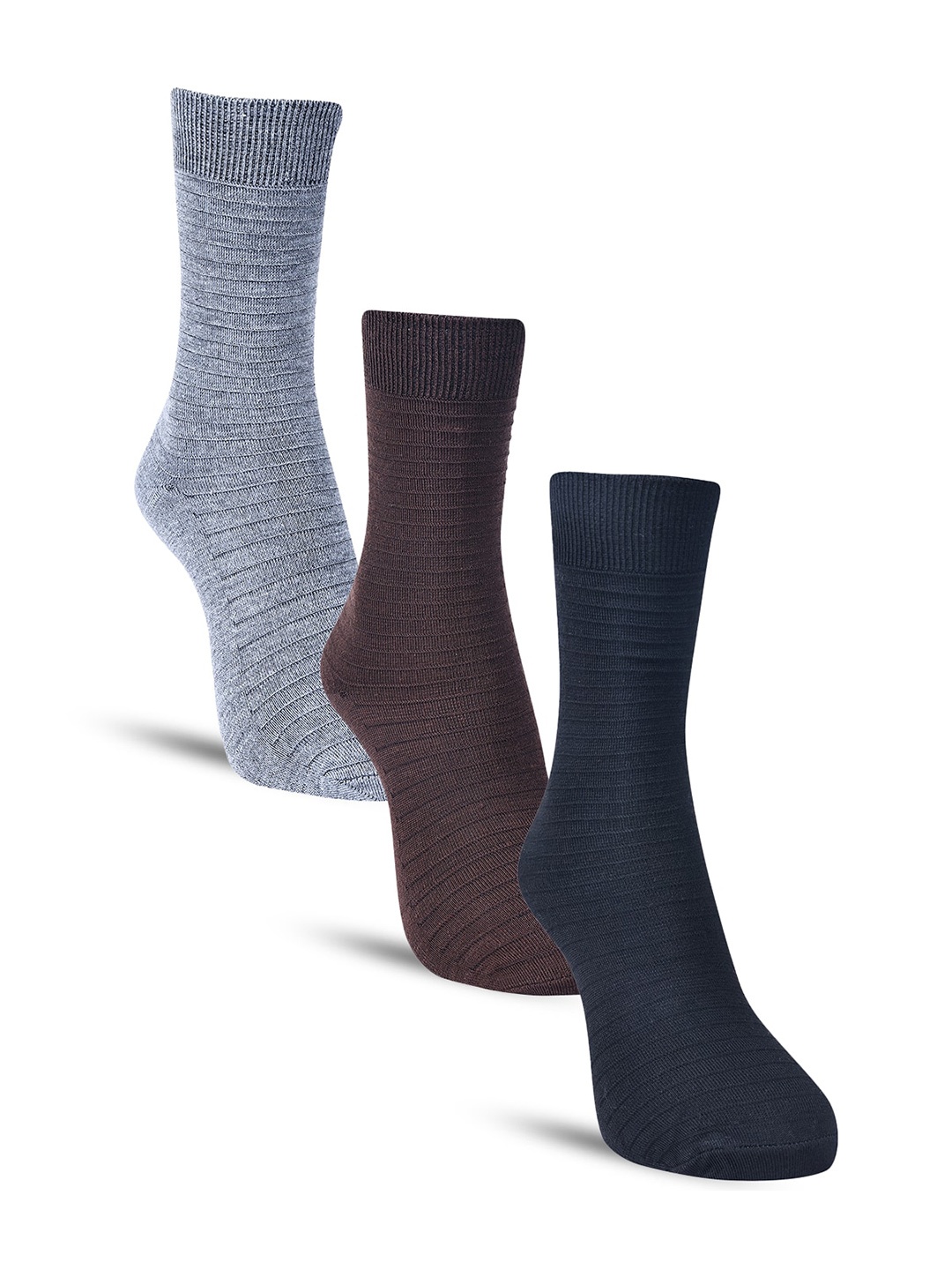 

Dollar Socks Men Pack Of 3 Striped Cotton Calf-Length Socks, Black