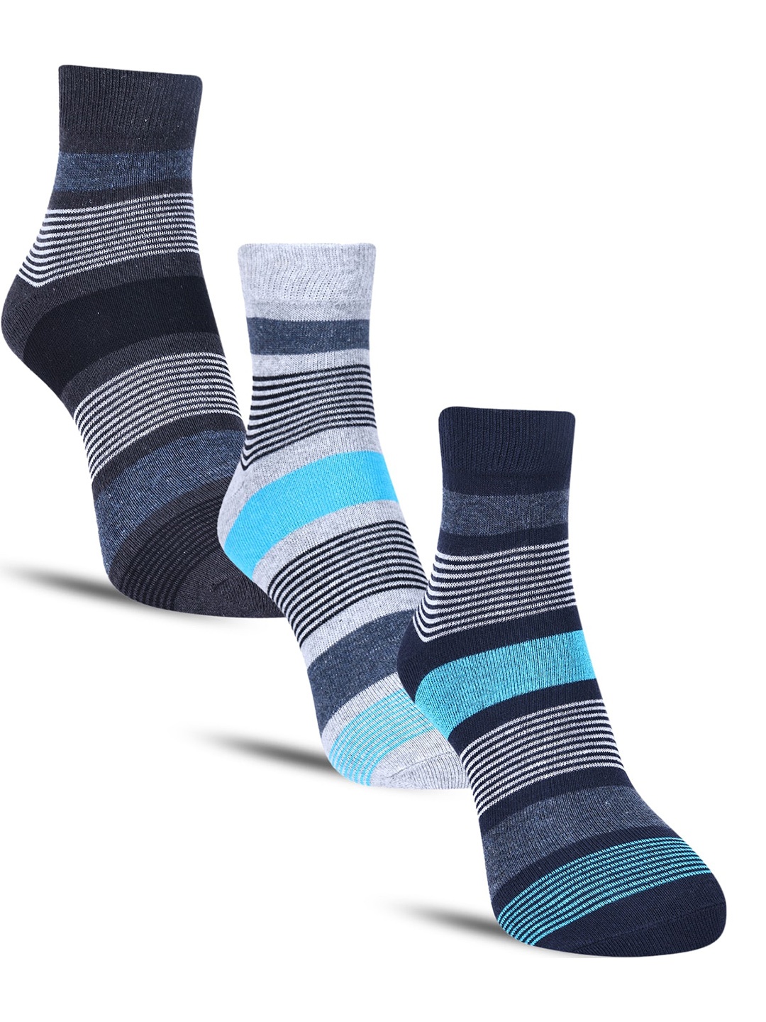 

Dollar Socks Men Pack of 3 Striped Cotton Above Ankle-Length Socks, Grey