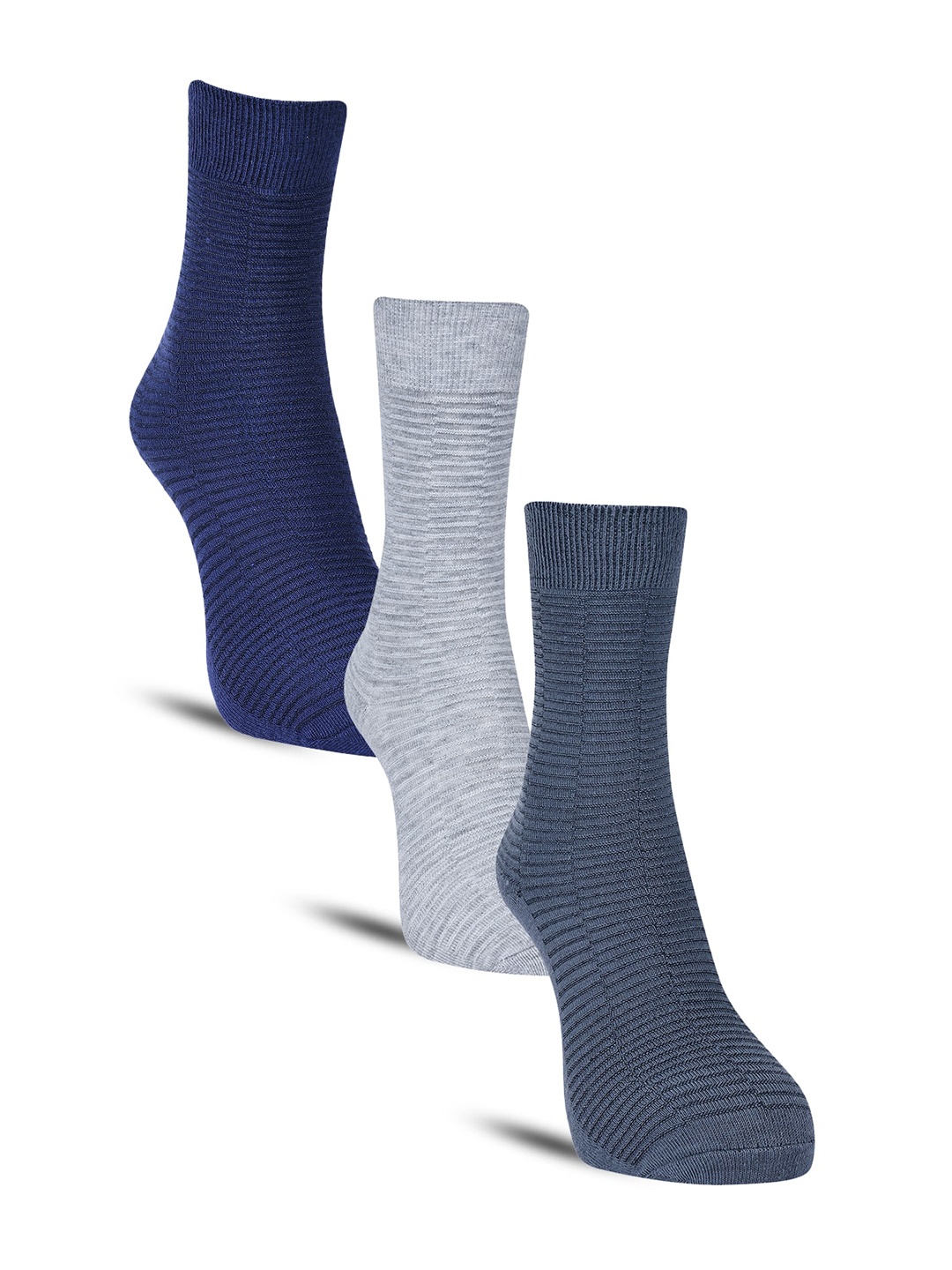 

Dollar Socks Men Pack Of 3 Striped Calf-Length Cotton Socks, Navy blue