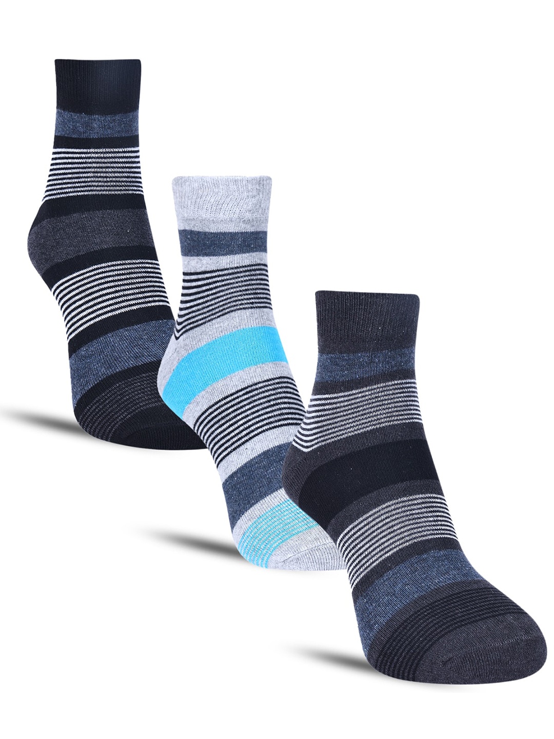 

Dollar Socks Men Pack Of 3 Striped Cotton Above Ankle-Length Socks, Grey