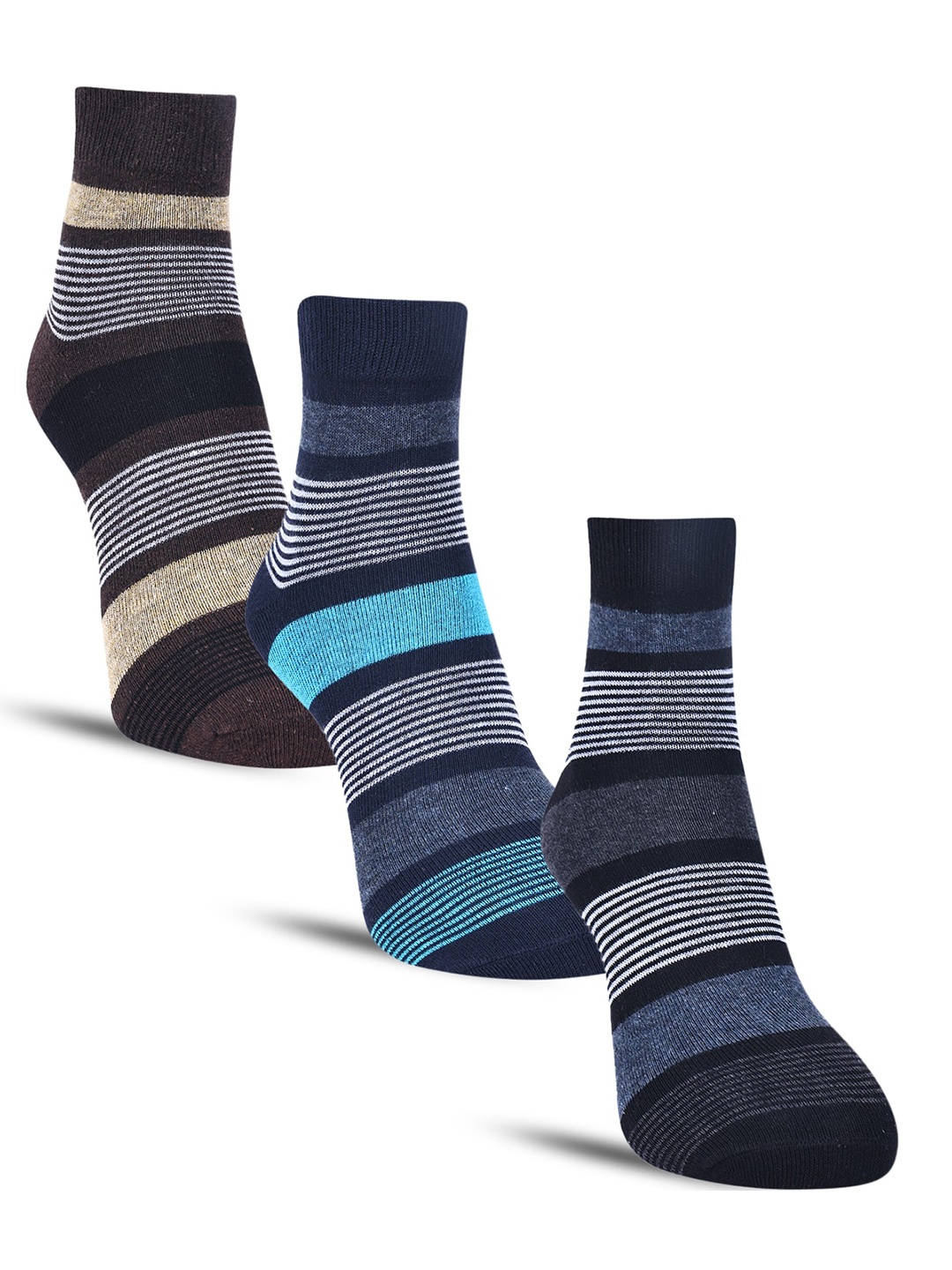 

Dollar Socks Men Pack Of 3 Striped Above Ankle-Length Cotton Socks, Black