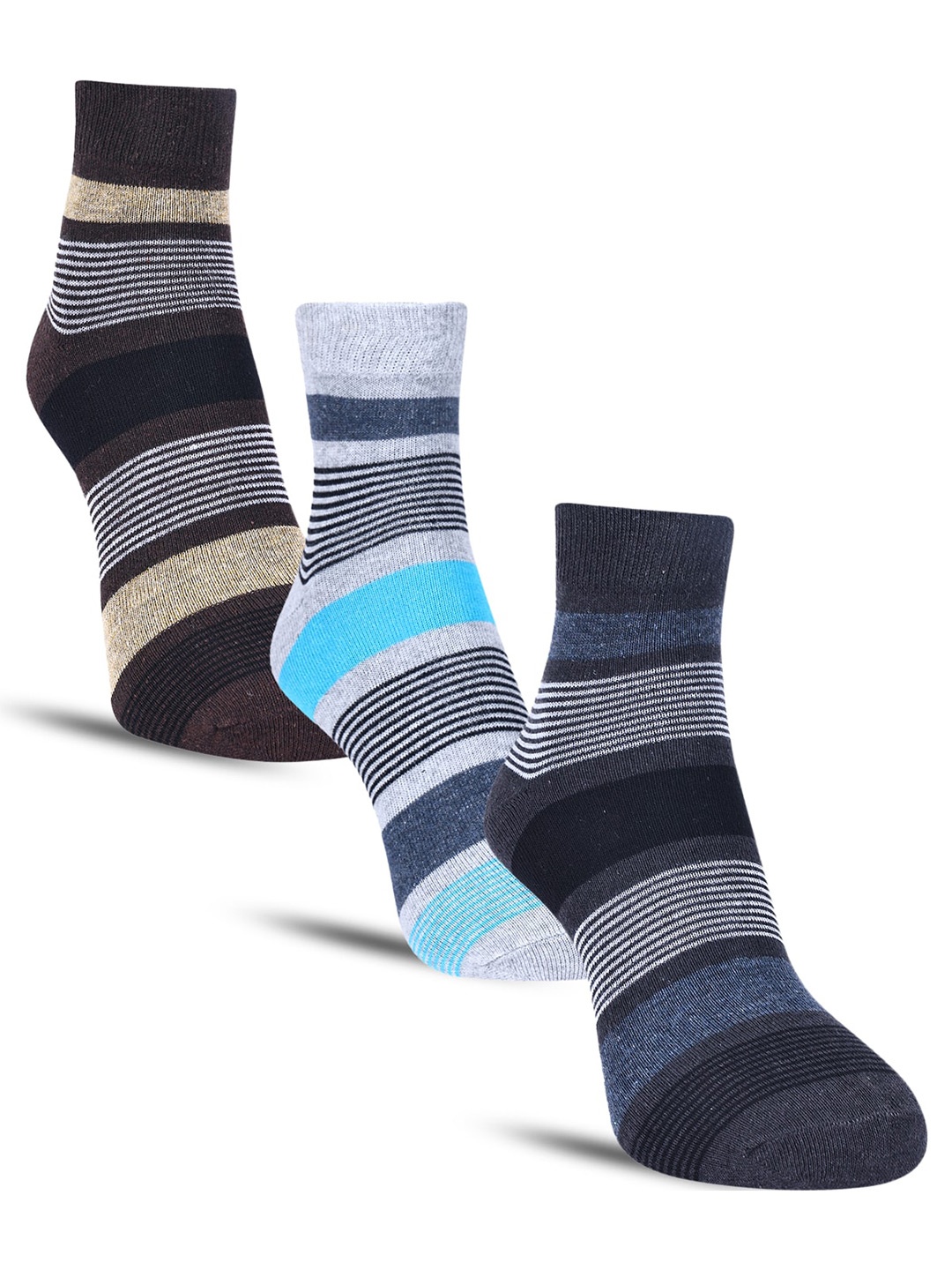 

Dollar Socks Men Pack Of 3 Striped Cotton Ankle-Length Socks, Grey