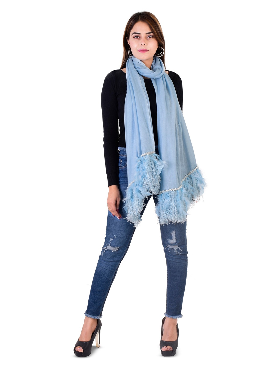 

Rhe-Ana Modal Fringed Stole, Blue