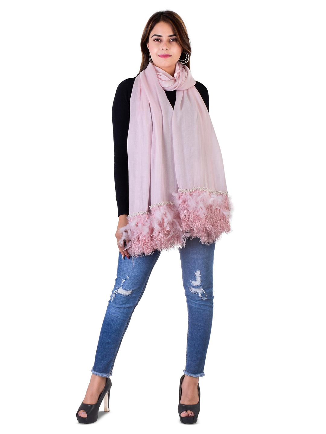 

Rhe-Ana Modal Fringed Stole, Pink