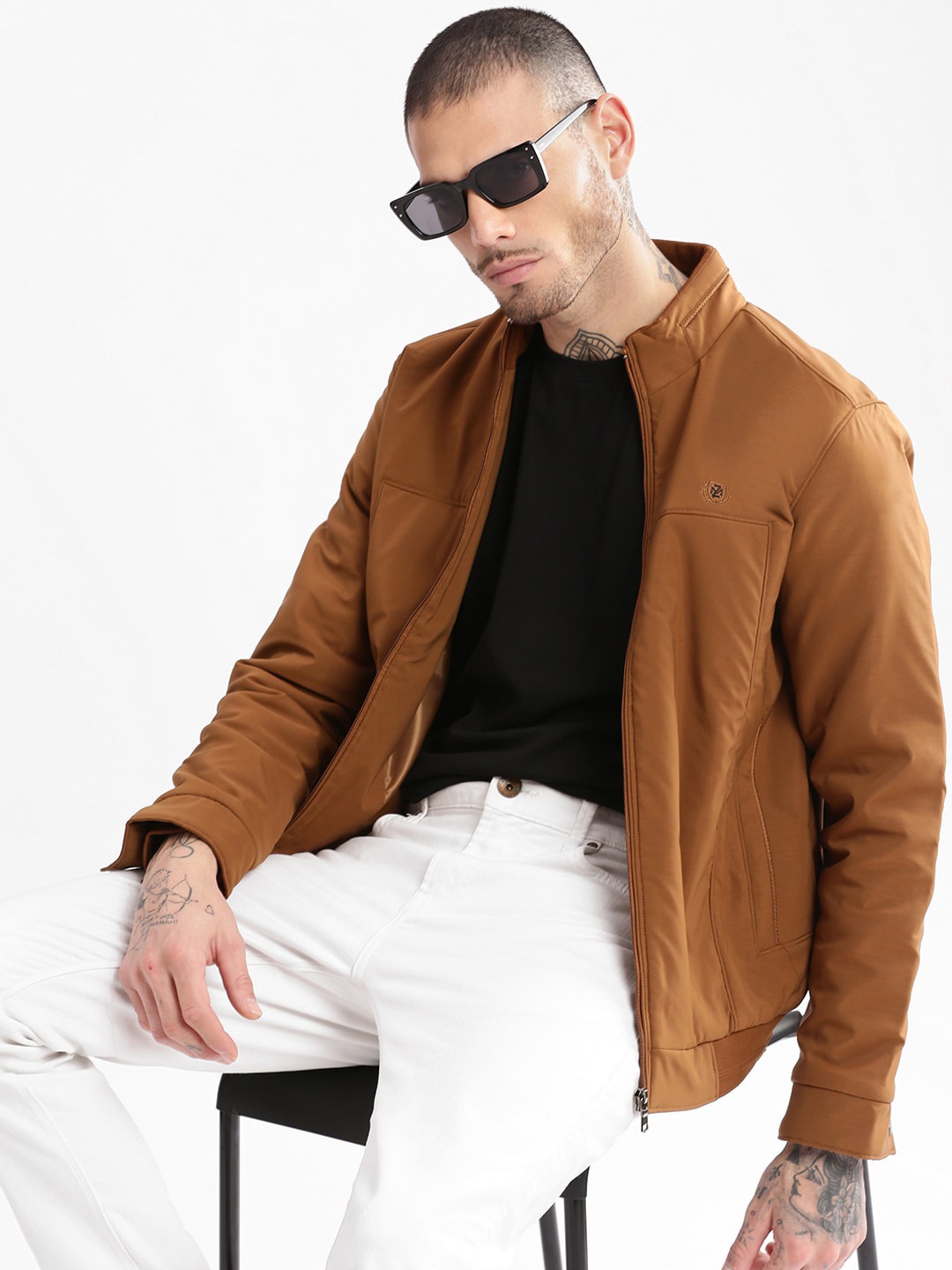 

SHOWOFF Mock Collar Windcheater Bomber Jacket, Brown