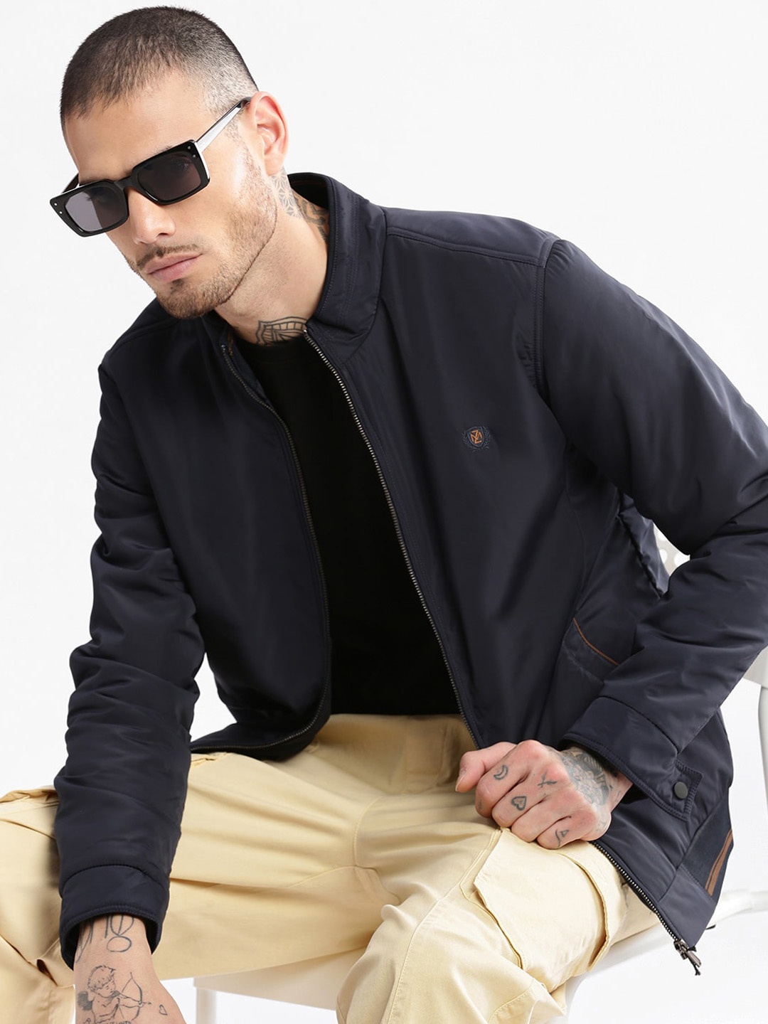 

SHOWOFF Mock Collar Windcheater Bomber Jacket, Navy blue