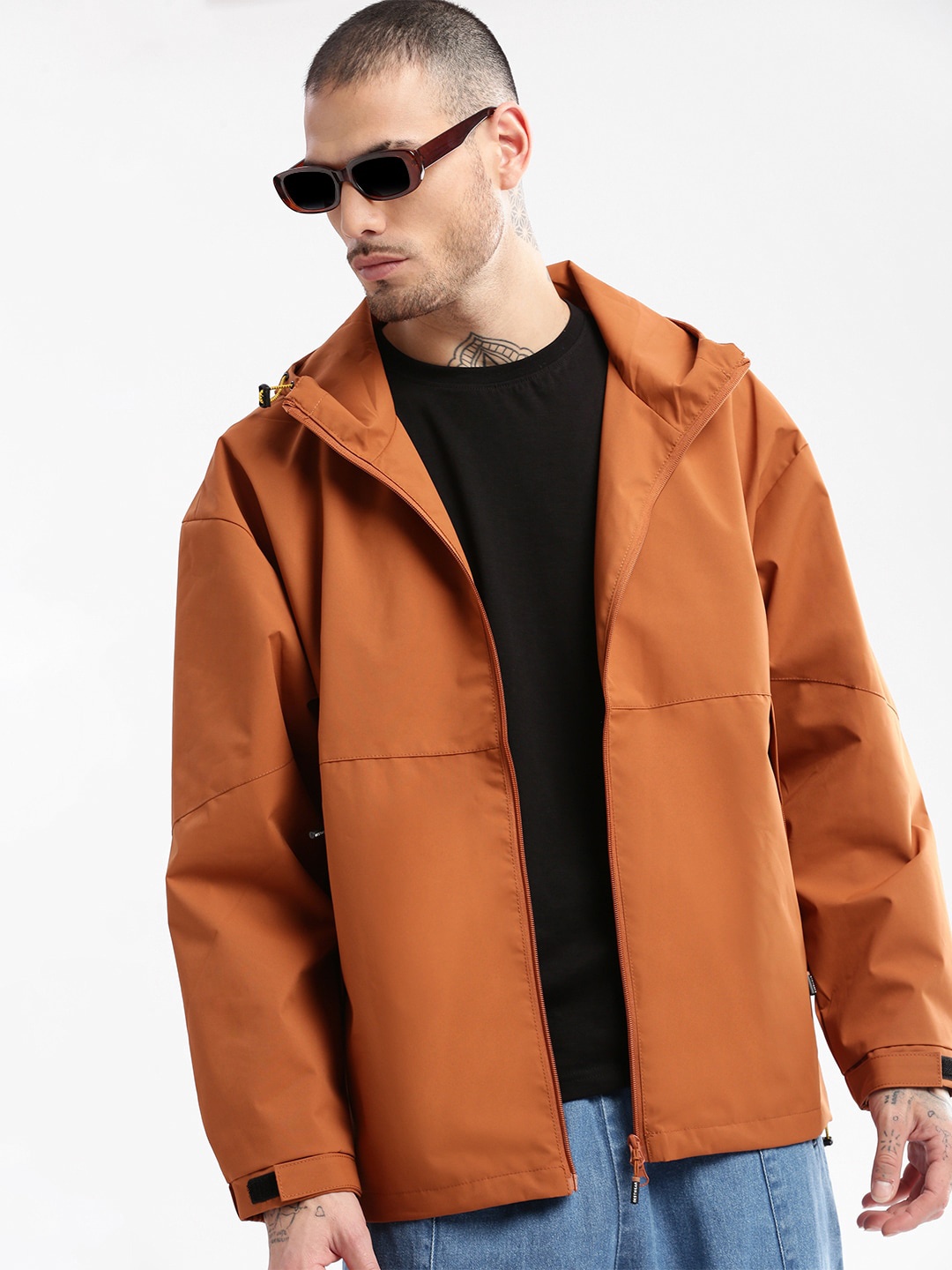 

SHOWOFF Windcheater Longline Hooded Oversized Tailored Jacket, Rust