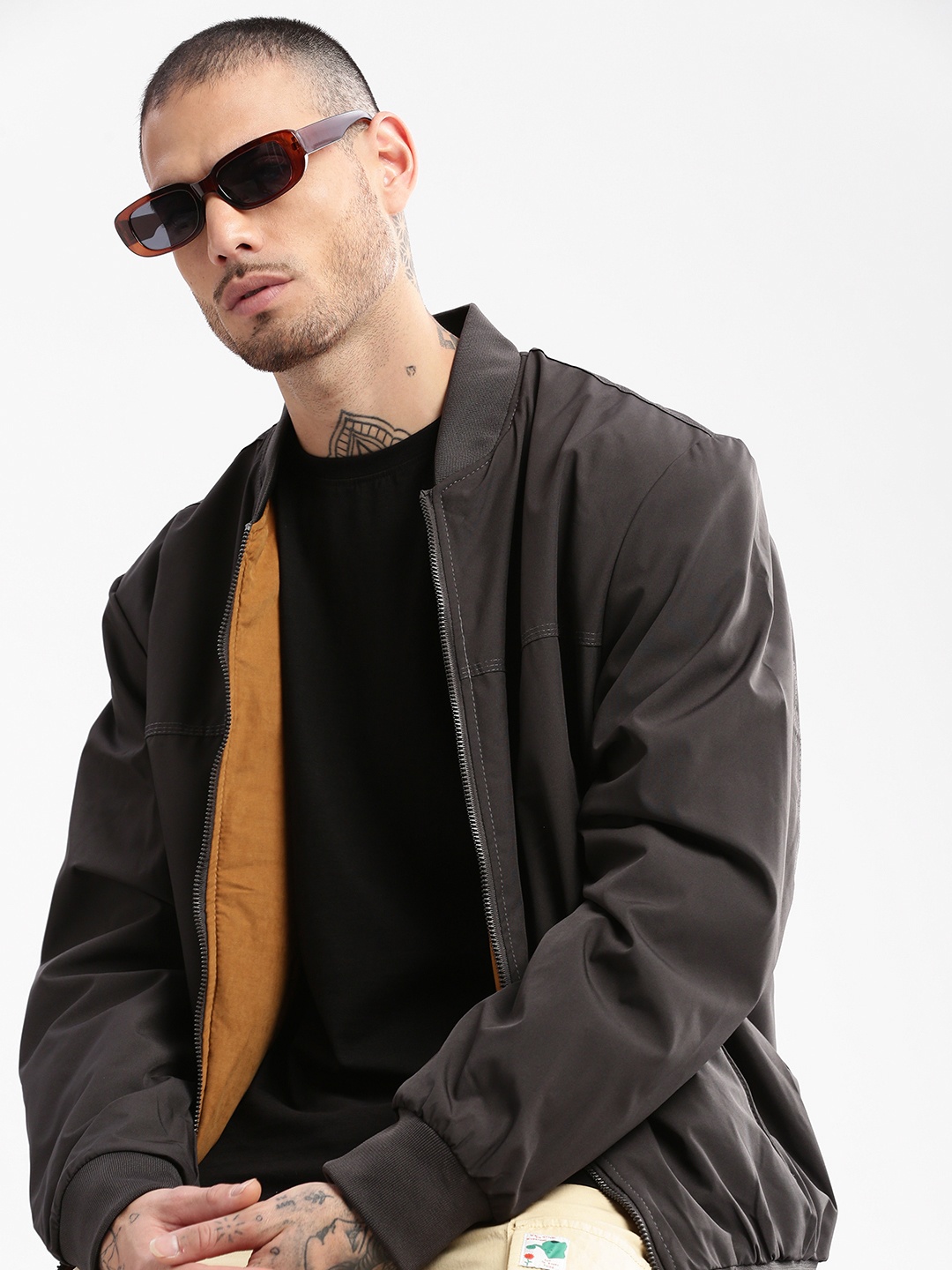 

SHOWOFF Stand Collar Reversible Oversized Bomber Jacket, Grey