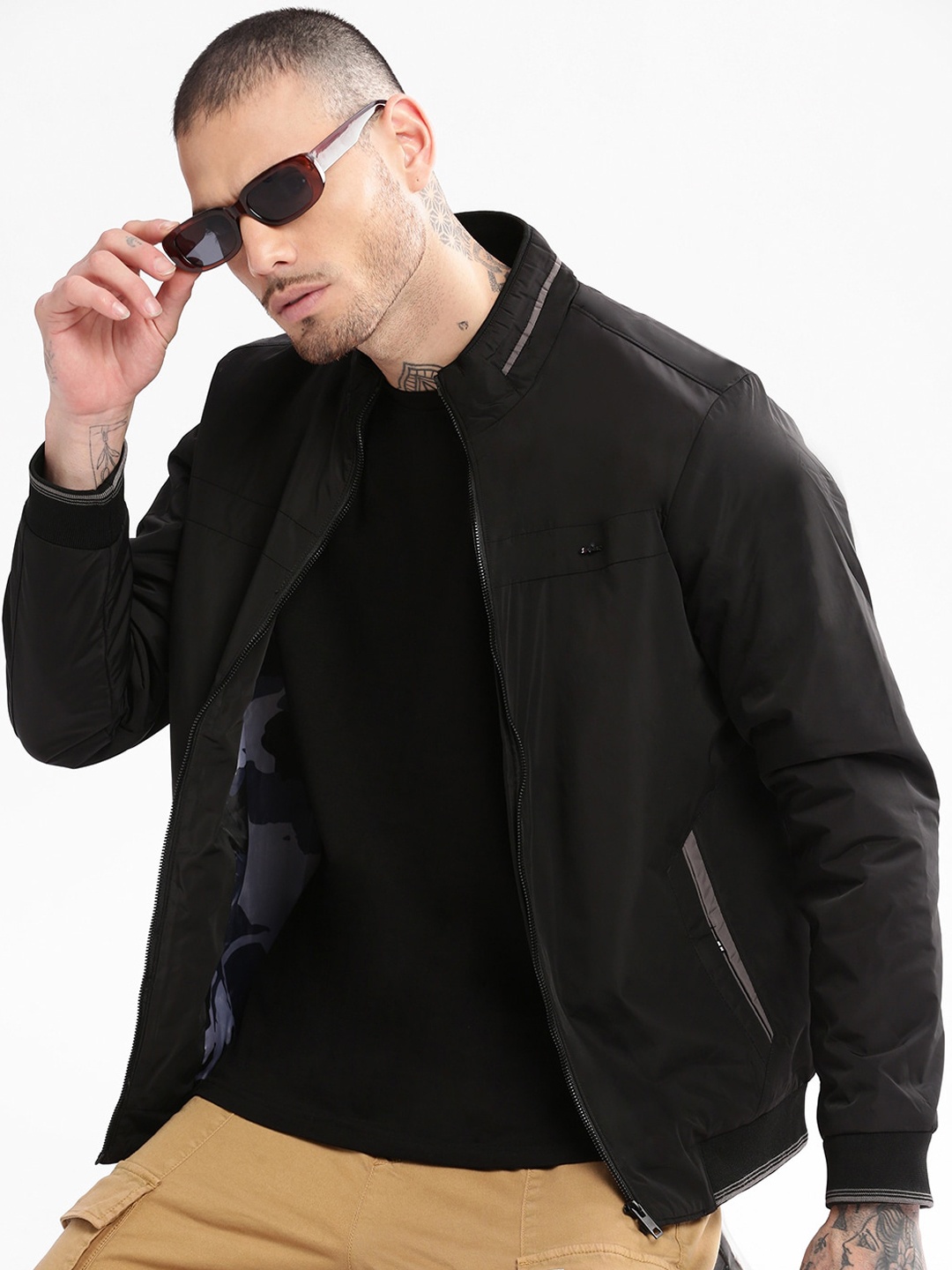 

SHOWOFF Mock Collar Windcheater Bomber Jacket, Black