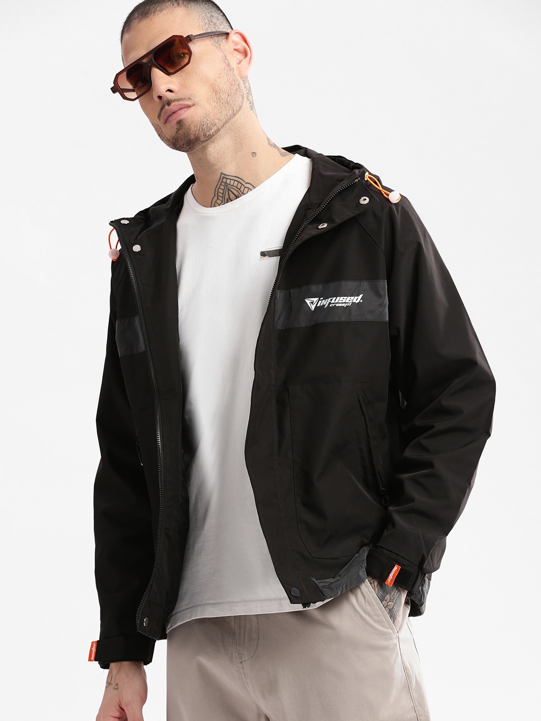 

SHOWOFF Hooded Windcheater Oversized Tailored Jacket, Black