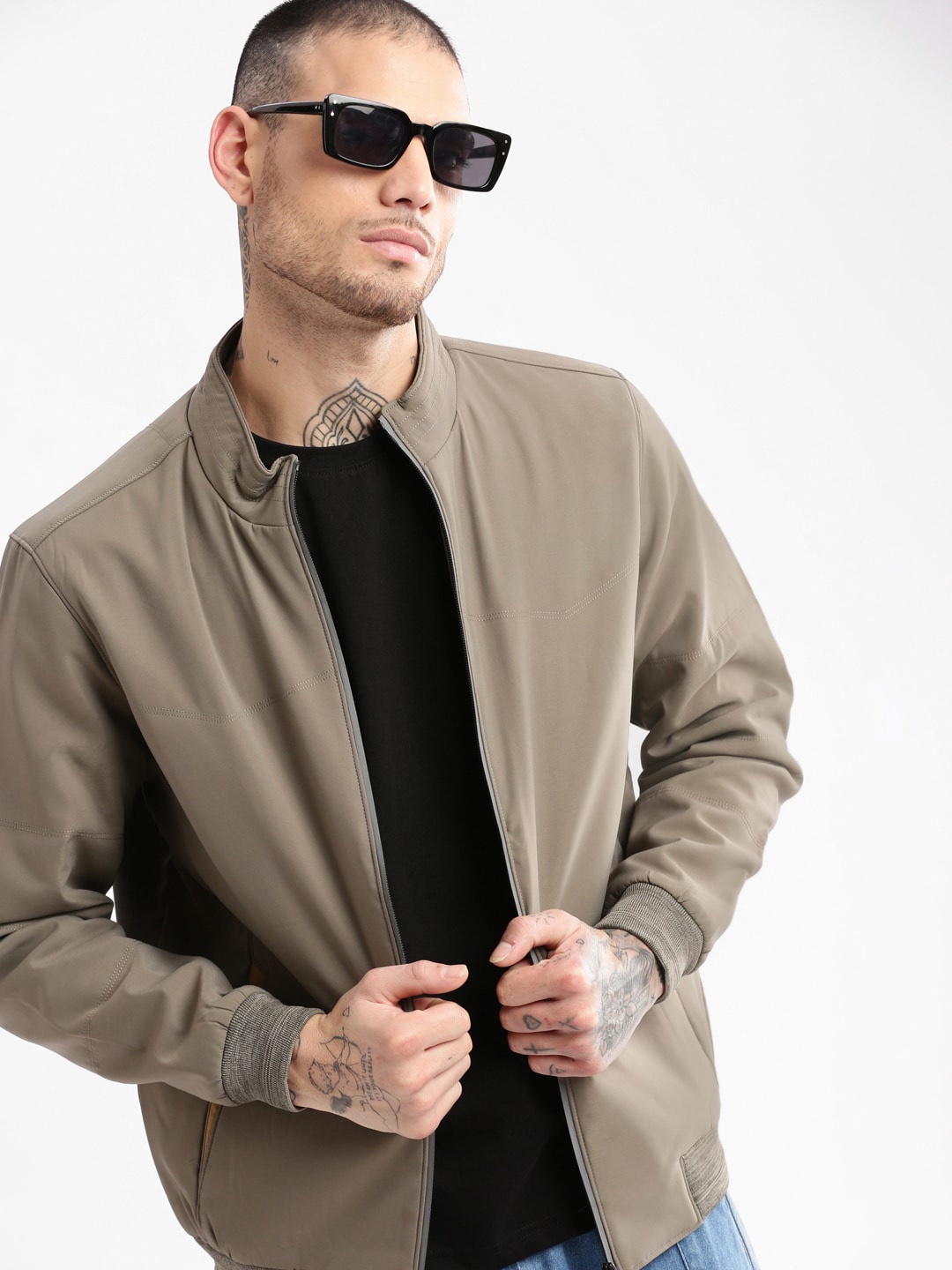 

SHOWOFF Windcheater Taslon Bomber Jacket, Beige