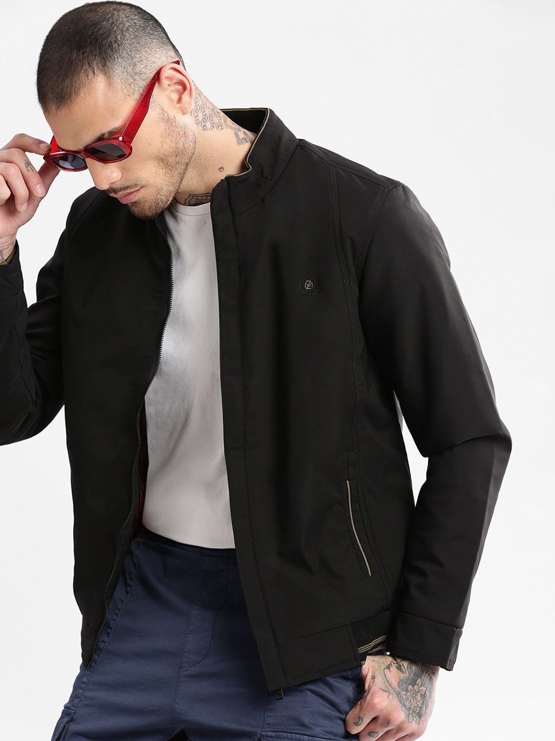 

SHOWOFF Mock Collar Windcheater Bomber Jacket, Black