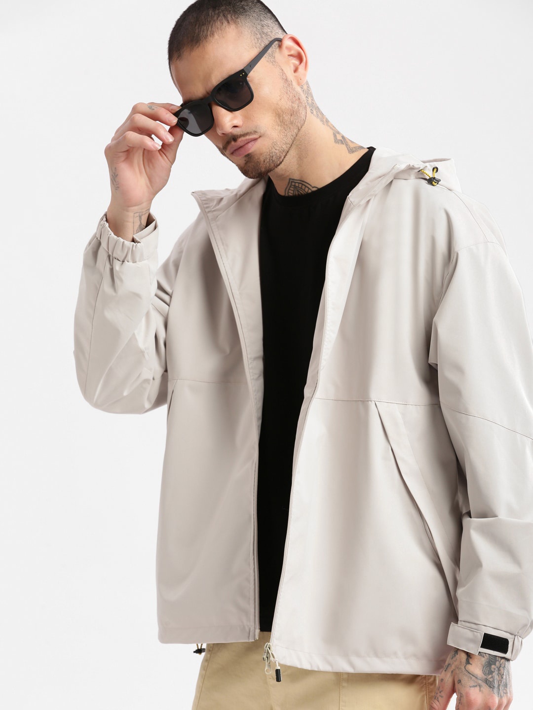 

SHOWOFF Hooded Windcheater Oversized Tailored Jacket, Cream