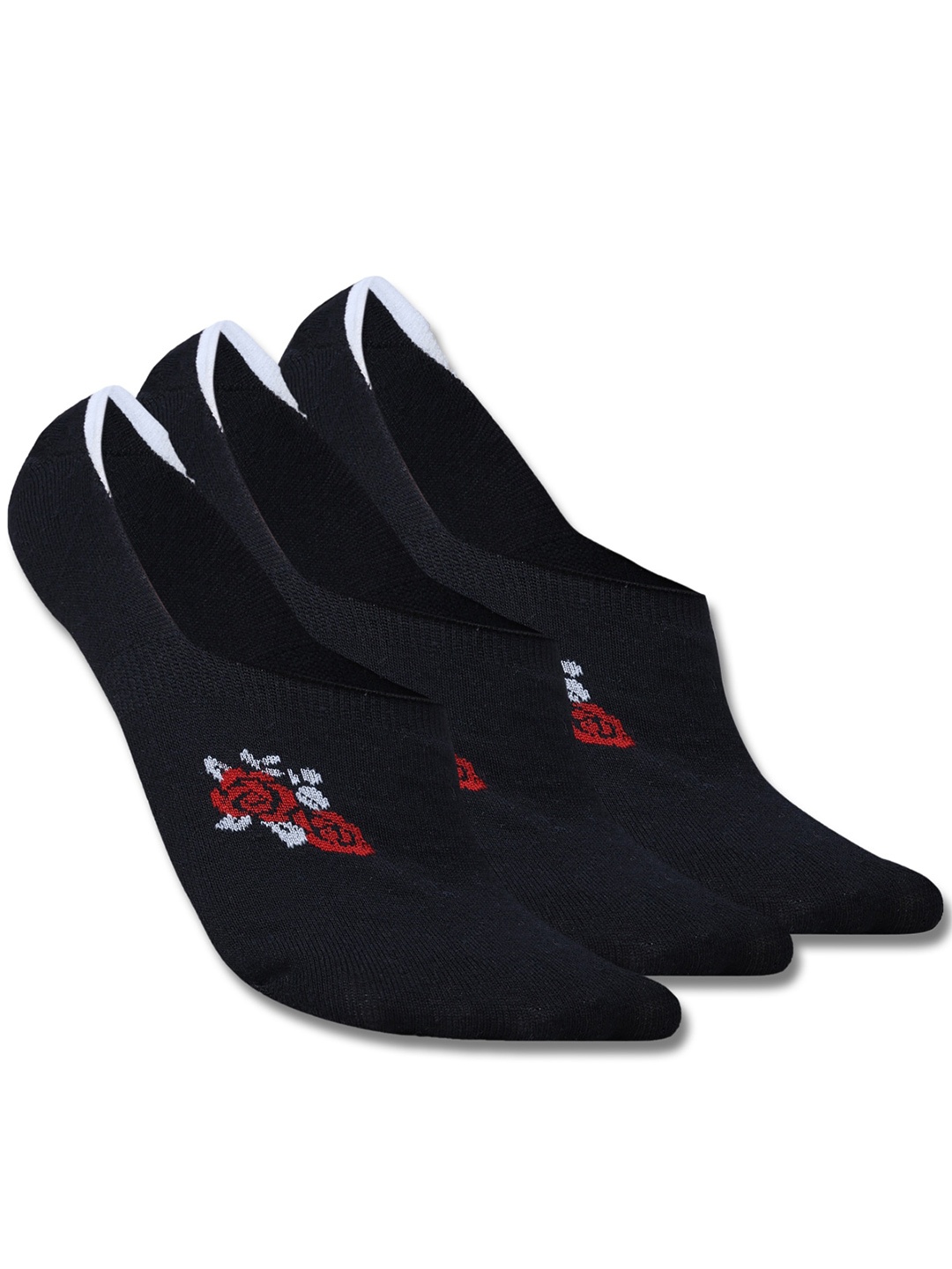 

Dollar Socks Women Pack Of 3 Floral-Patterned Cotton Shoe-Liner Socks, Black
