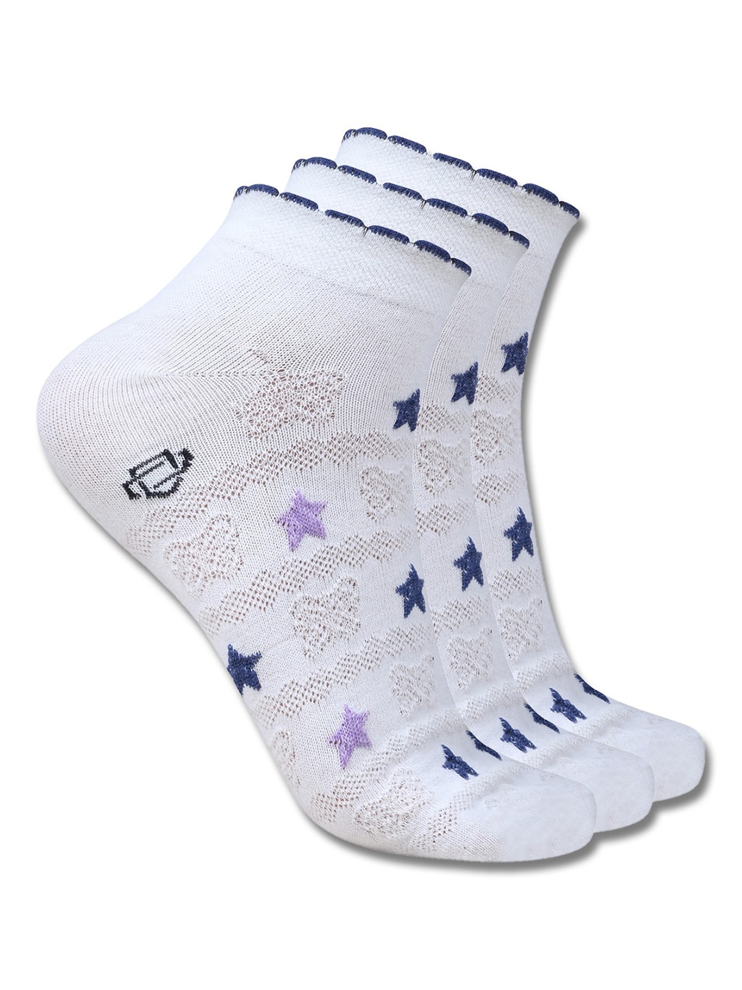 

Dollar Socks Women Pack Of 3 Patterned Cotton Ankle-Length Socks, White