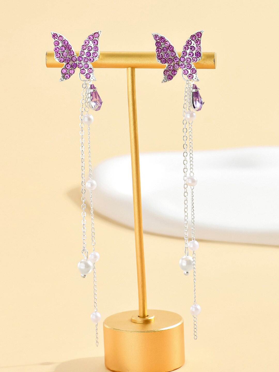 

VAGHBHATT Animal Shaped Silver-Plated Drop Earrings, Purple