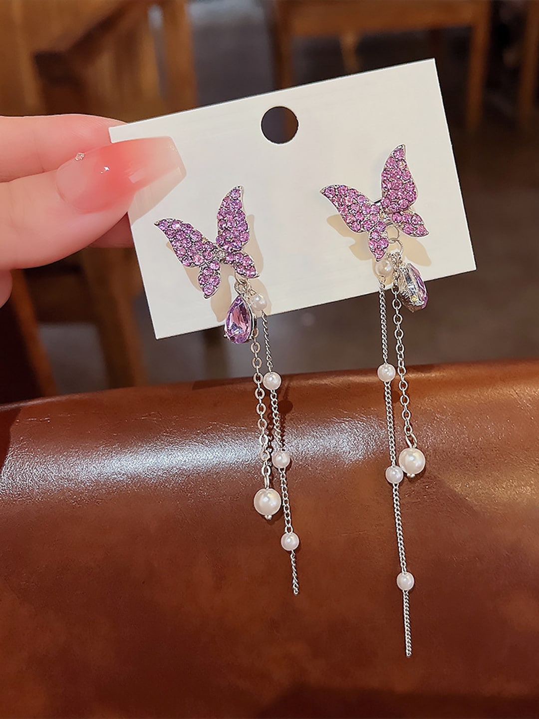 

VAGHBHATT Animal Shaped Drop Earrings, Purple