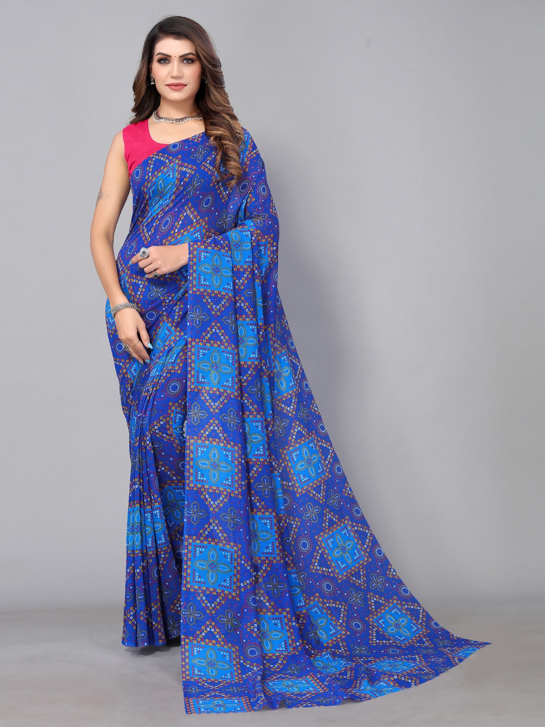 

KALINI Bandhani Printed Saree, Blue