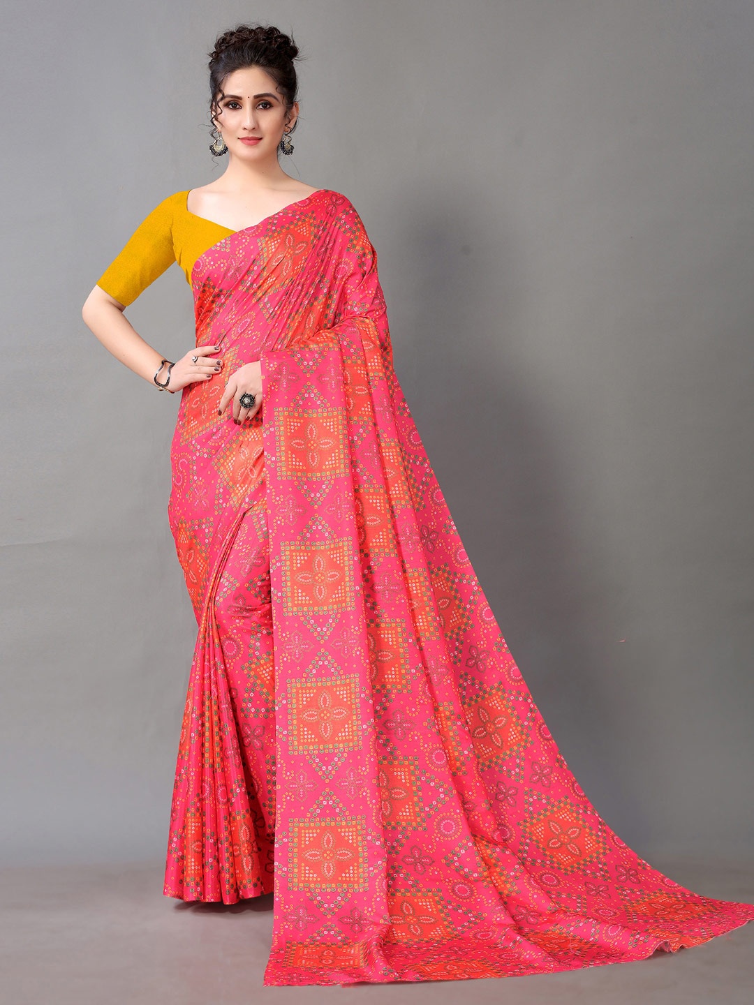 

KALINI Bandhani Printed Brasso Saree, Pink