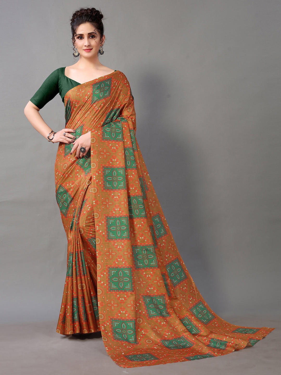 

KALINI Bandhani Printed Brasso Saree, Brown