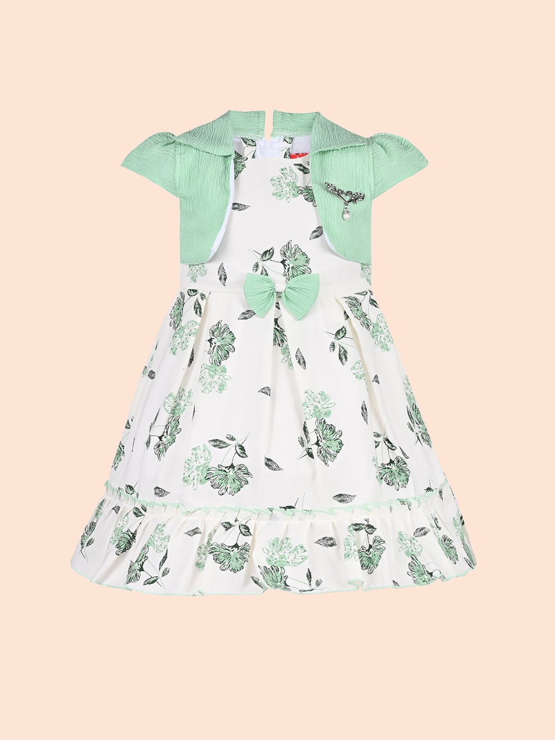 

Wish Karo Girls Floral Printed Cap Sleeves Georgette Fit & Flare Dress, Green