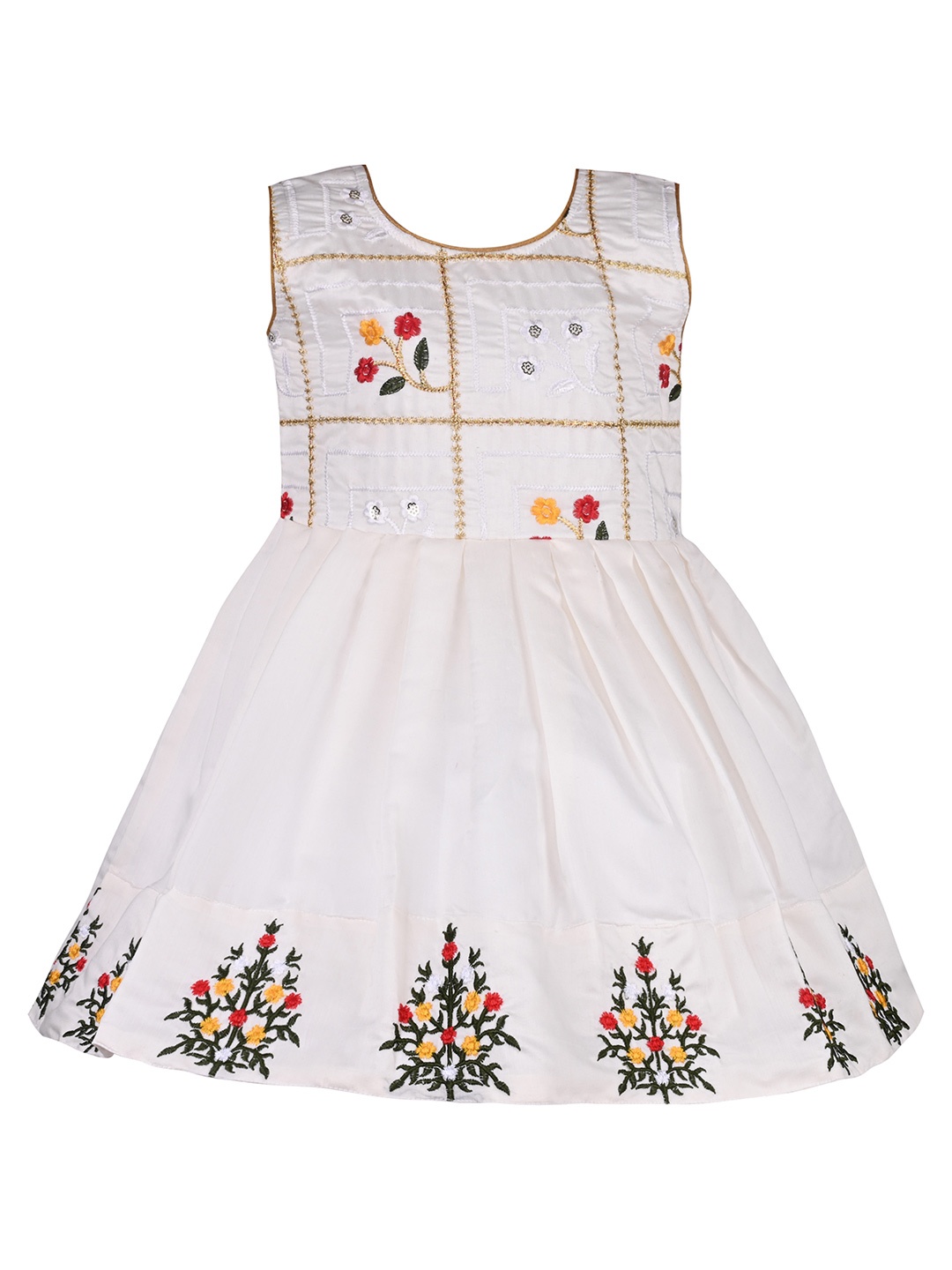 

Wish Karo Girls Floral Embroidered Round Neck Satin Fit & Flare Dress, White