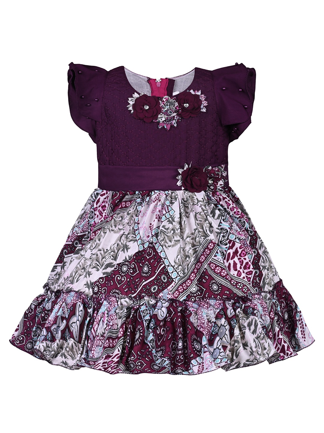 

Wish Karo Girls Floral Print Satin Fit & Flare Dress, Purple