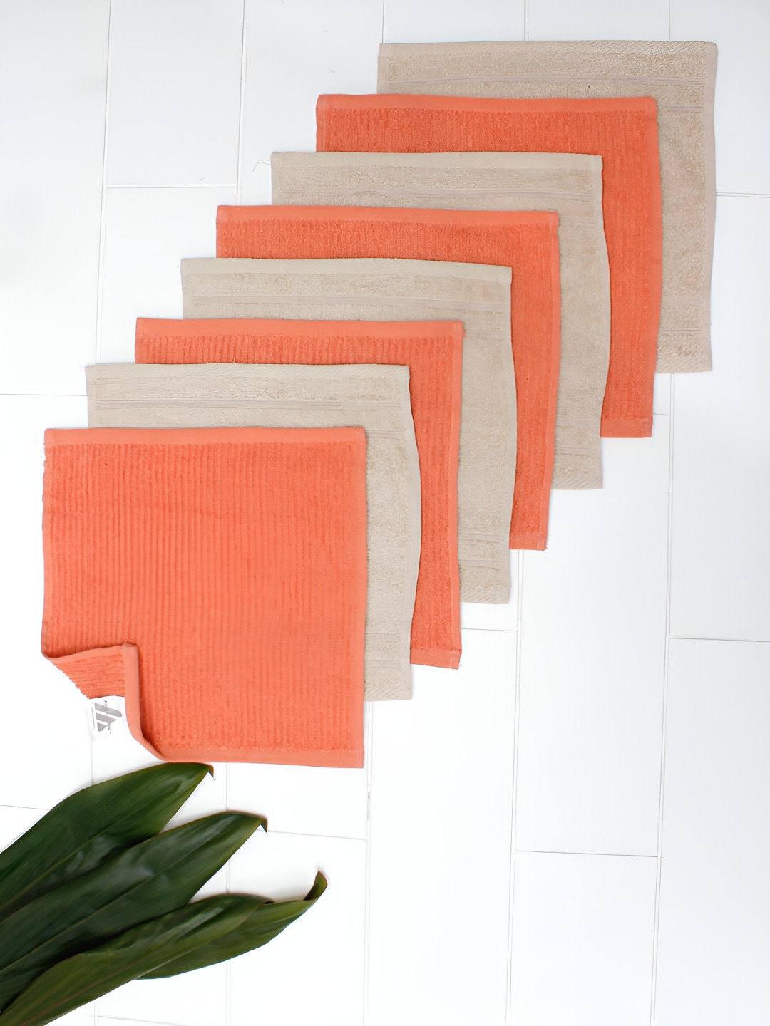 

AVI Living Beige & Orange colored 8 Pcs 500 GSM Pure Cotton Highly Absorbent Face Towels