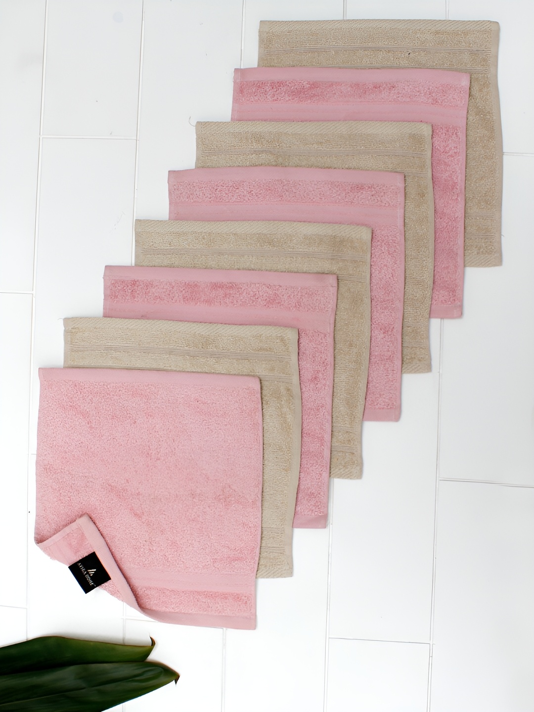 

AVI Living Pink & Camel 8 Pcs Brown 650 GSM Pure Cotton Highly Absorbent Face Towels
