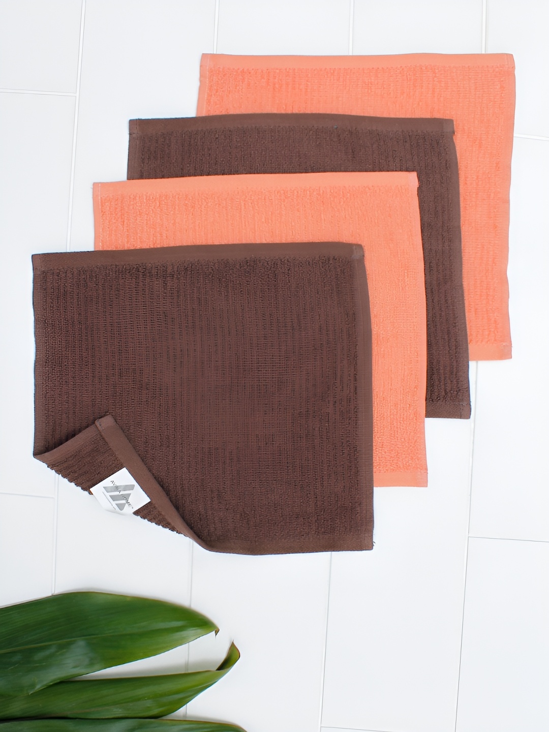 AVI Living Orange Colored & Brown 4 Pieces Pure Cotton 420GSM Face Towels