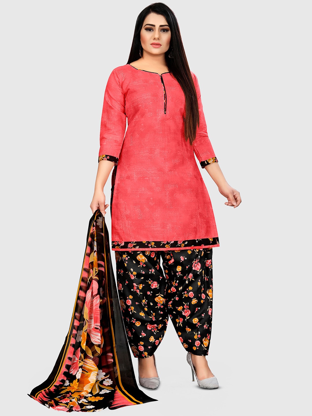 

KALINI Ethnic Motif Printed Unstitched Dress Material, Peach