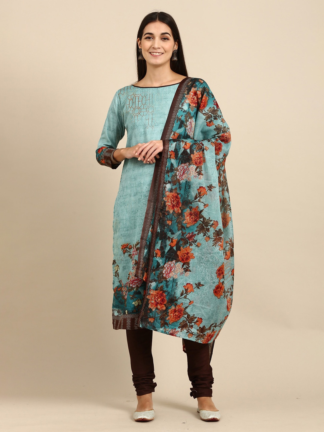 

KALINI Floral Printed Unstitched Dress Material, Green