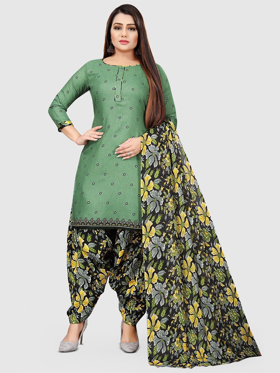 

KALINI Floral Printed Cotton Unstitched Dress Material, Green