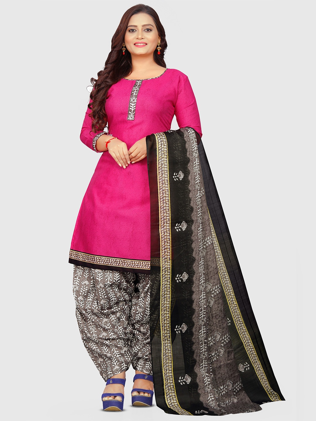

KALINI Floral Printed Unstitched Dress Material, Pink