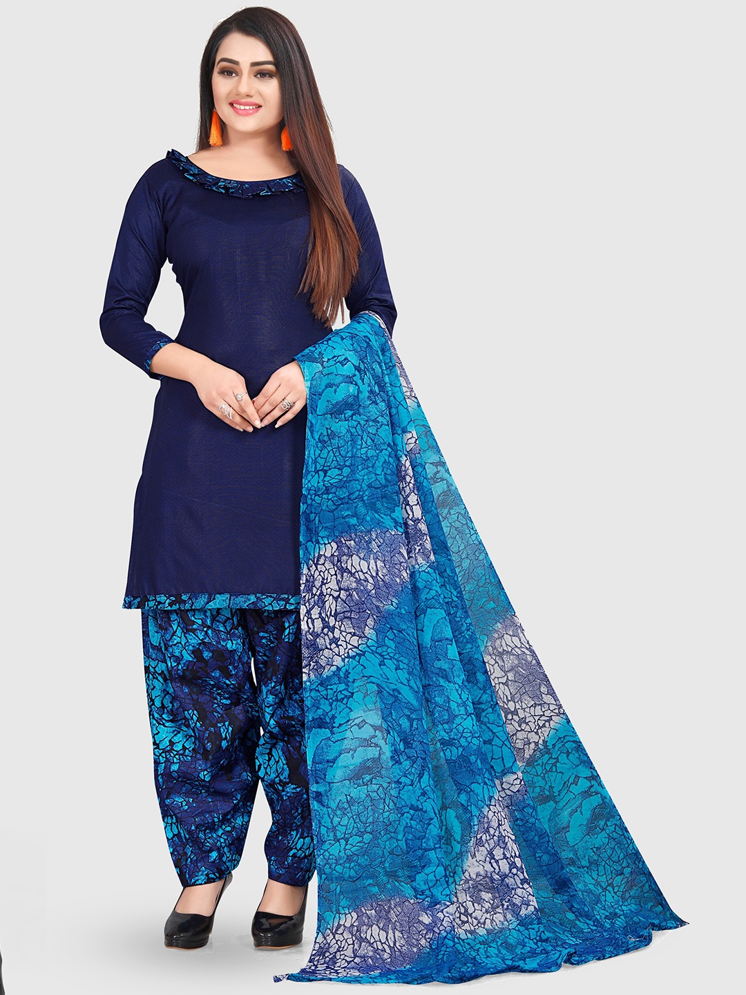 

KALINI Floral Printed Unstitched Dress Material, Blue