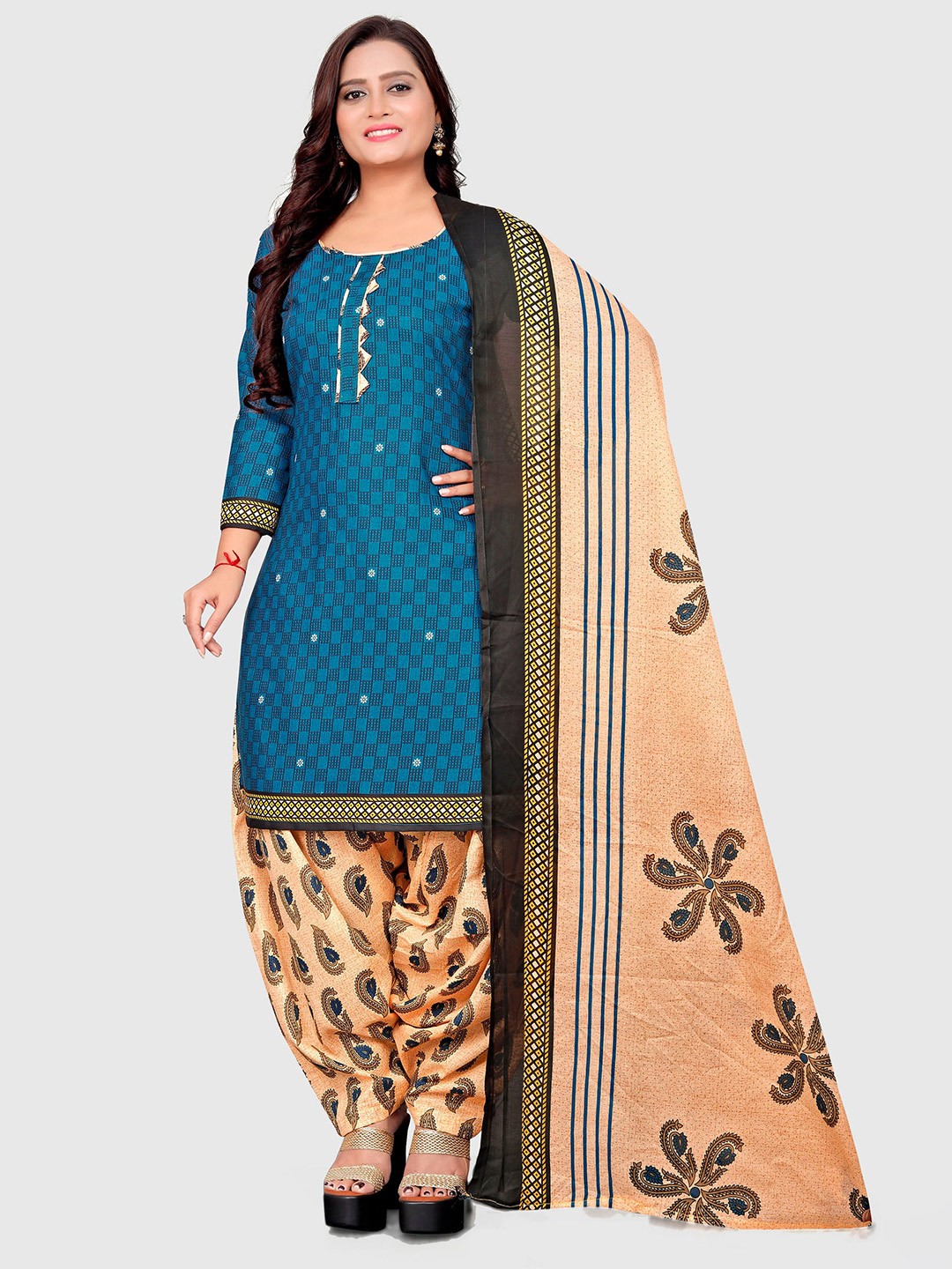 

KALINI Printed Unstitched Dress Material, Blue