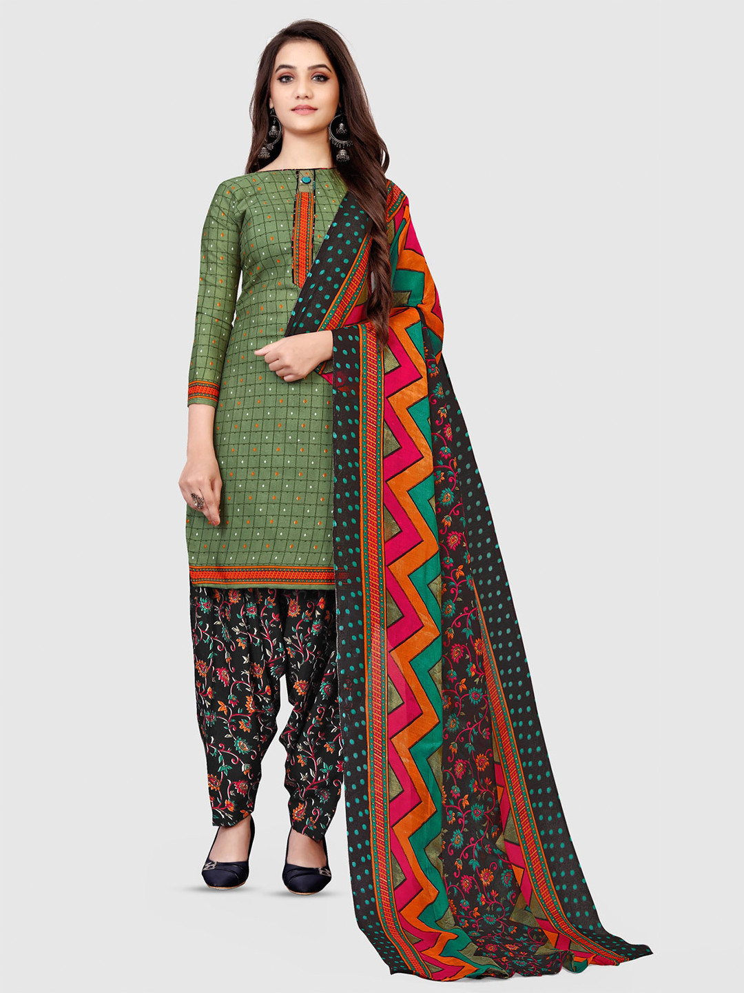 

KALINI Printed Unstitched Dress Material, Green