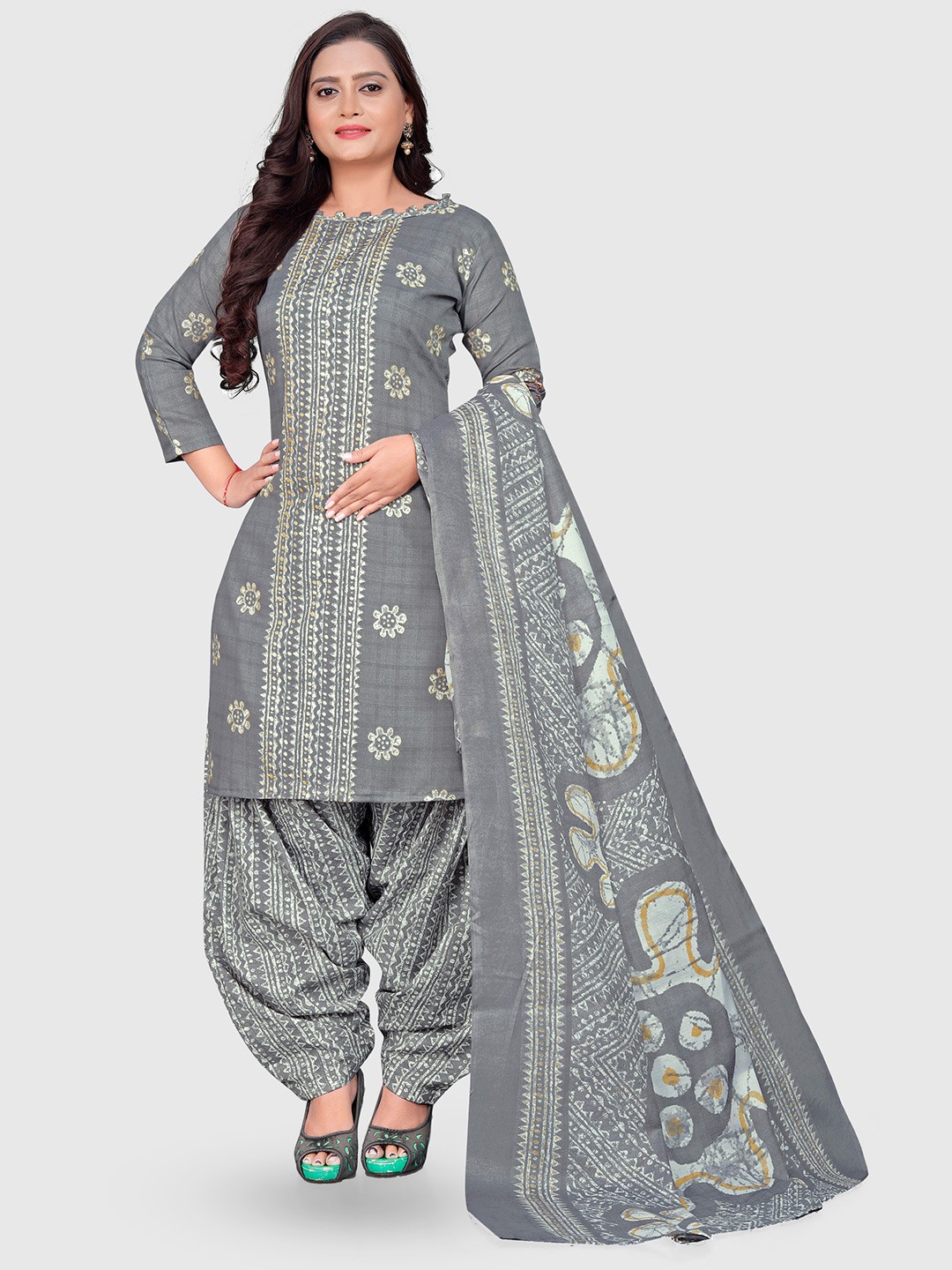 

KALINI Printed Unstitched Dress Material, Grey