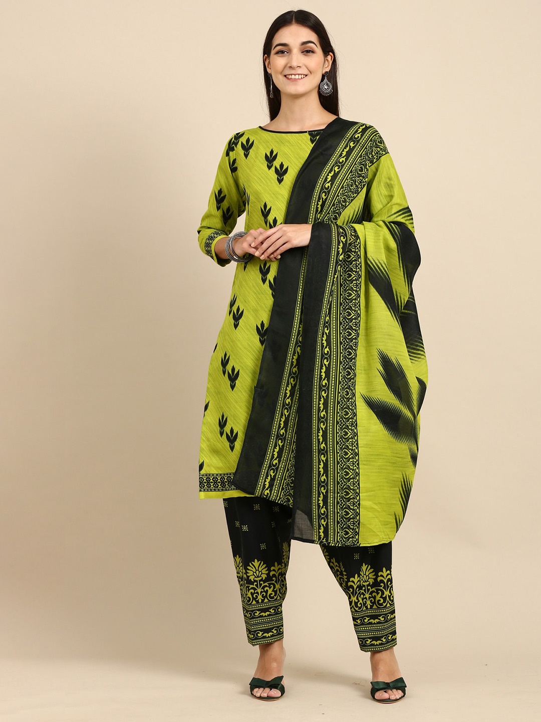 

KALINI Printed Unstitched Dress Material, Green