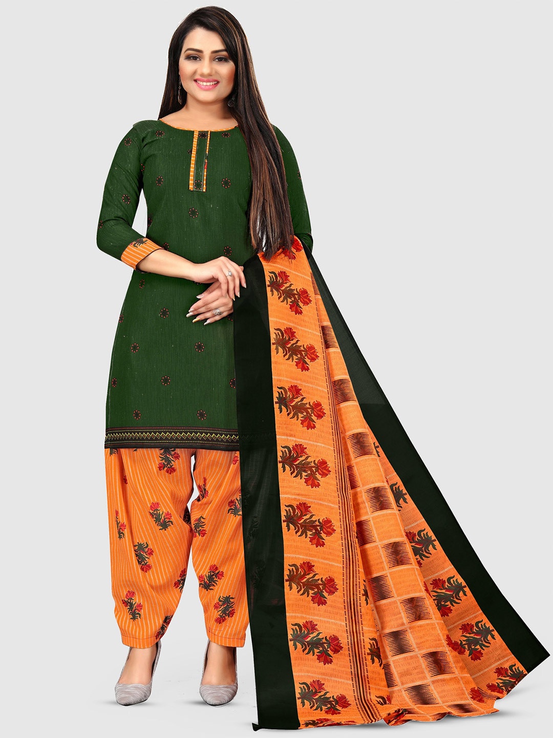 

KALINI Ethnic Motifs Printed Unstitched Dress Material, Green