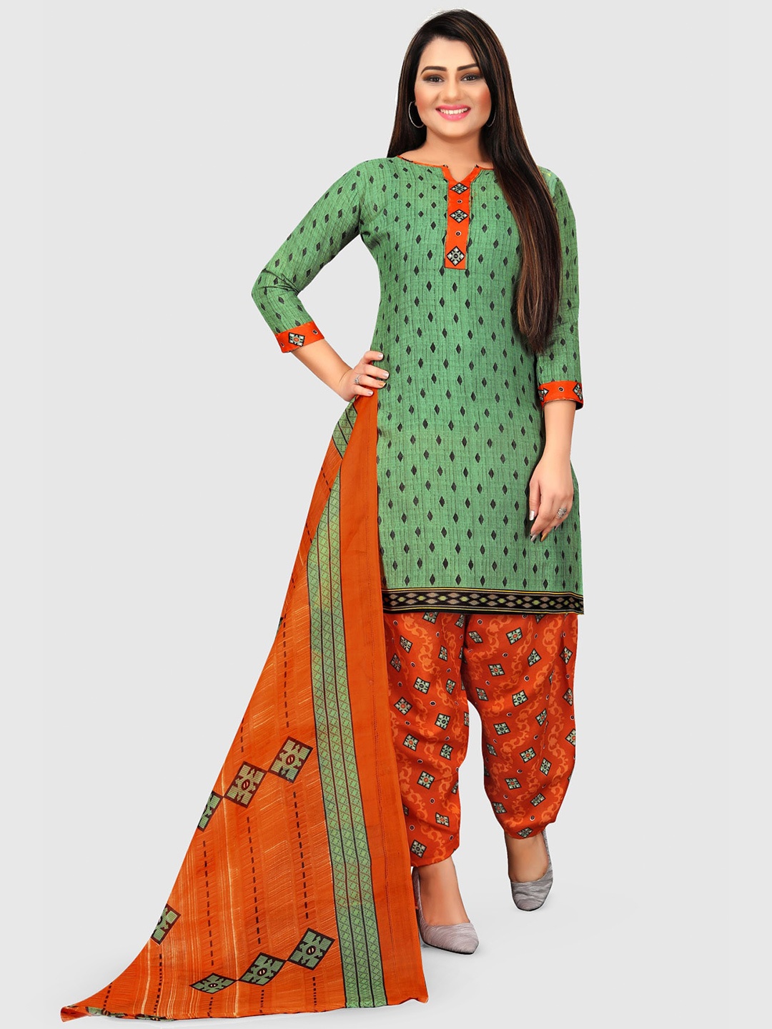 

KALINI Geometric Printed Unstitched Dress Material, Green