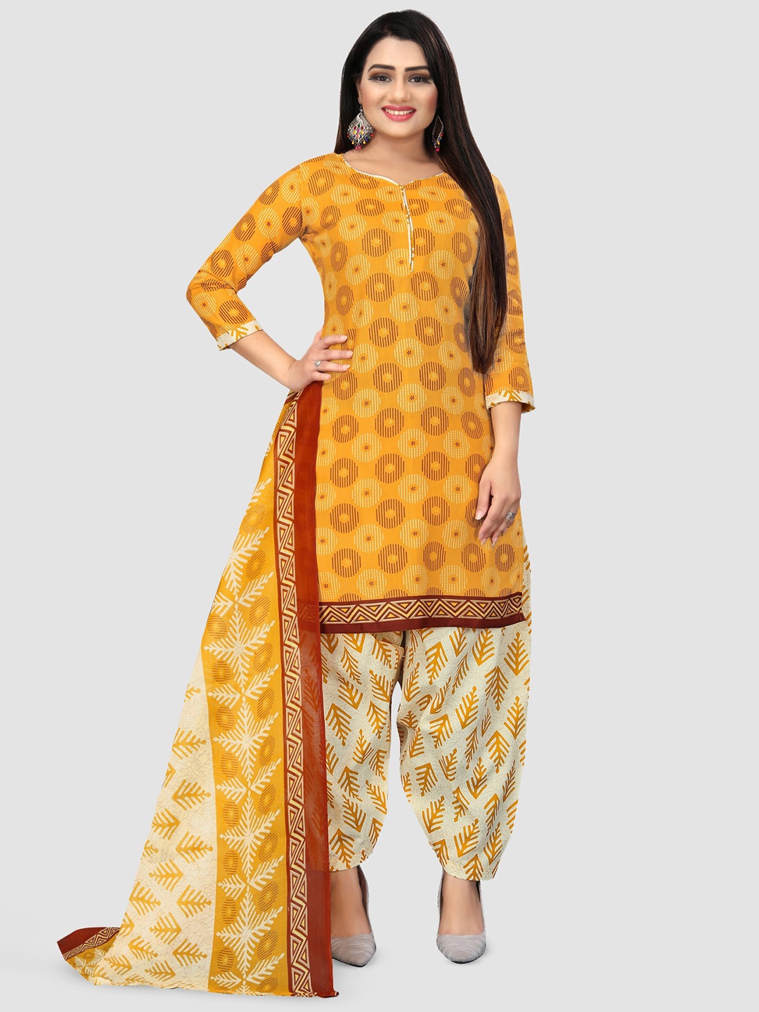 

KALINI Geometric Printed Unstitched Dress Material, Yellow