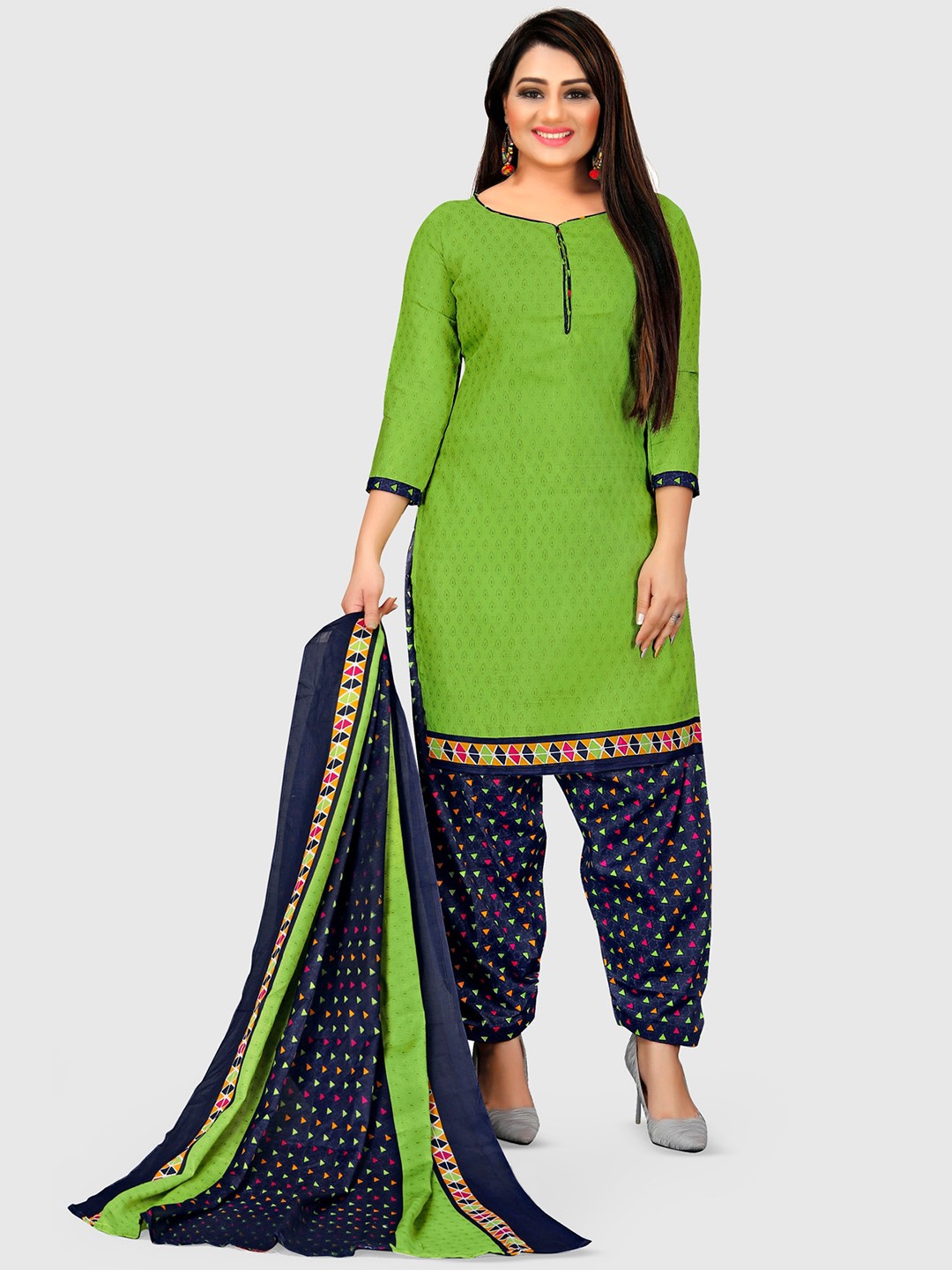 

KALINI Ethnic Printed Unstitched Dress Material, Green