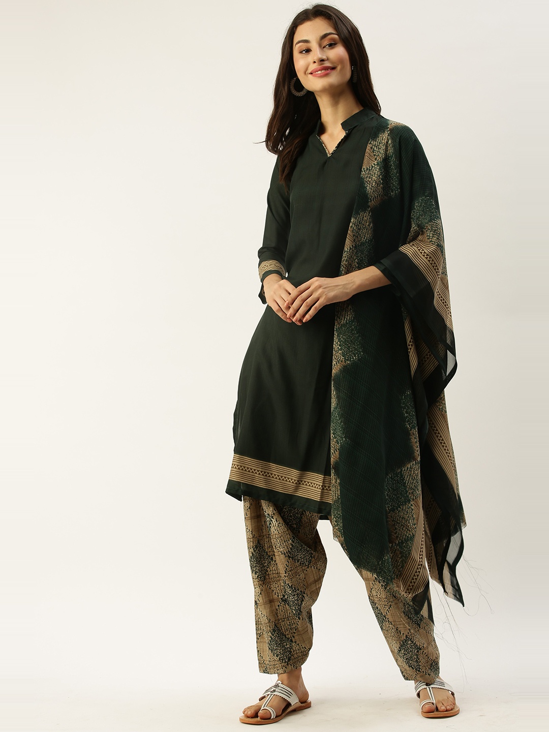 

KALINI Printed Unstitched Dress Material, Green