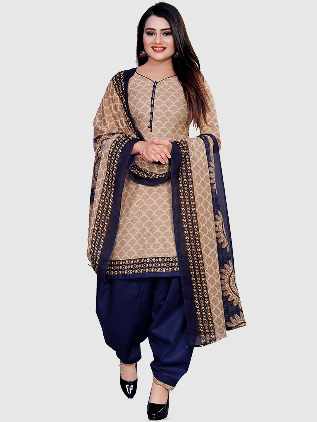 

KALINI Ethnic Printed Unstitched Dress Material, Beige