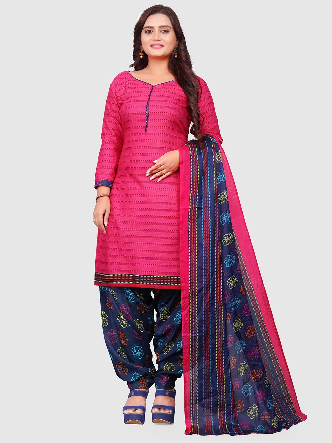 

KALINI Printed Unstitched Dress Material, Pink