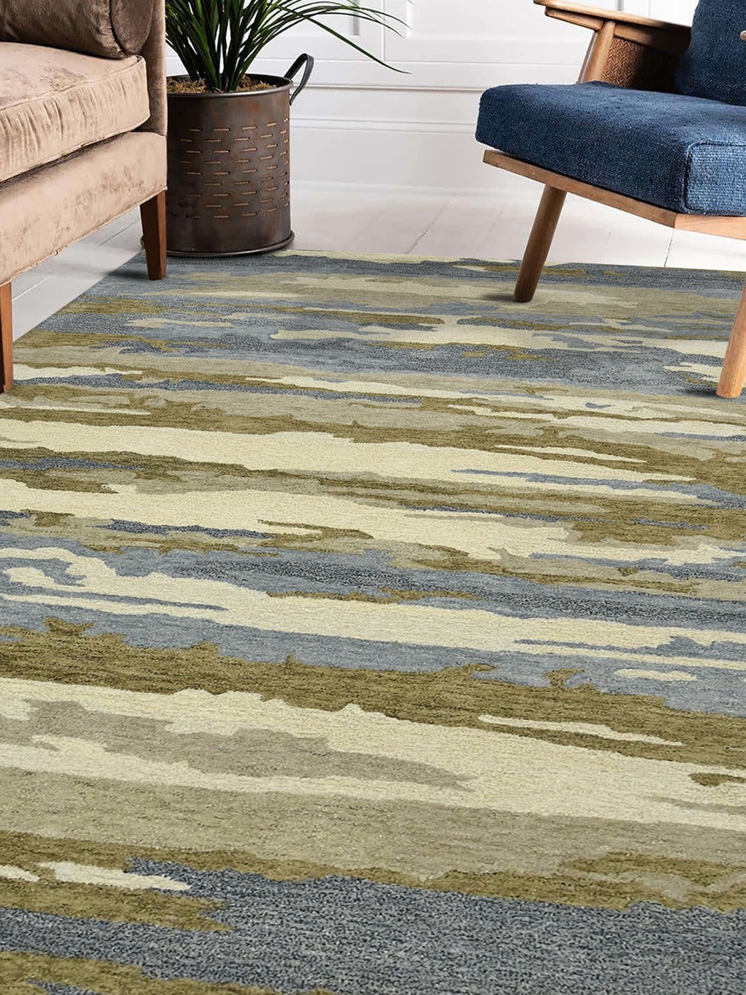 

saraswatii global Blue Abstract Woollen Carpets