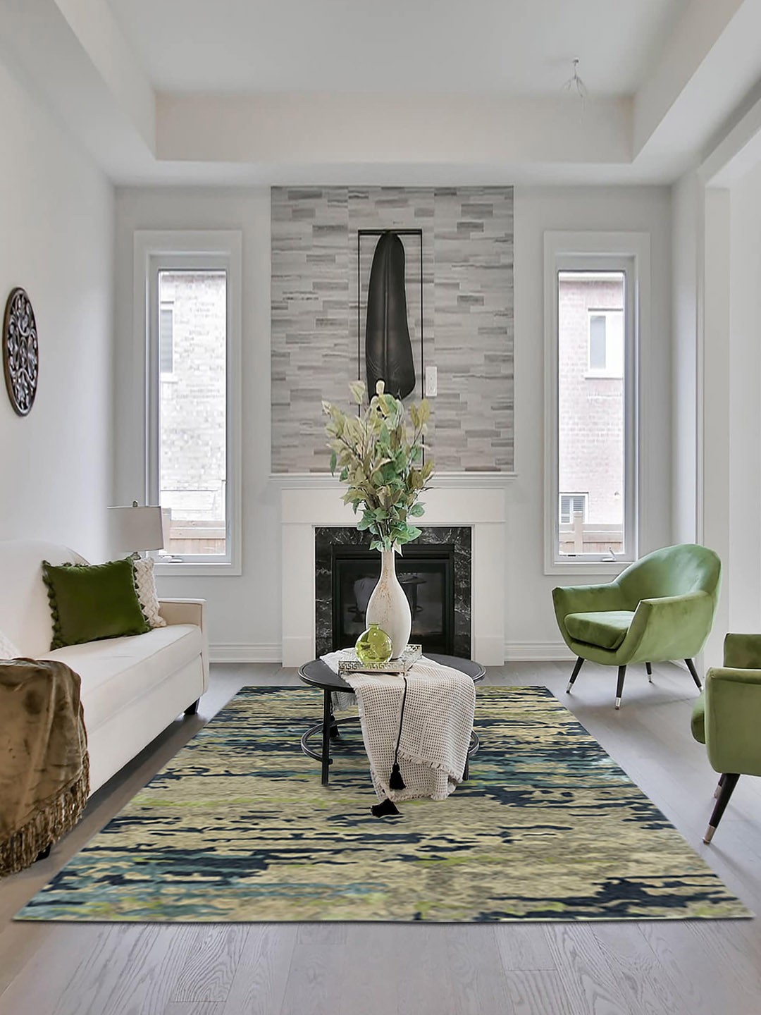 

saraswatii global Blue & Beige Abstract Hand-Tufted Woolen Carpets