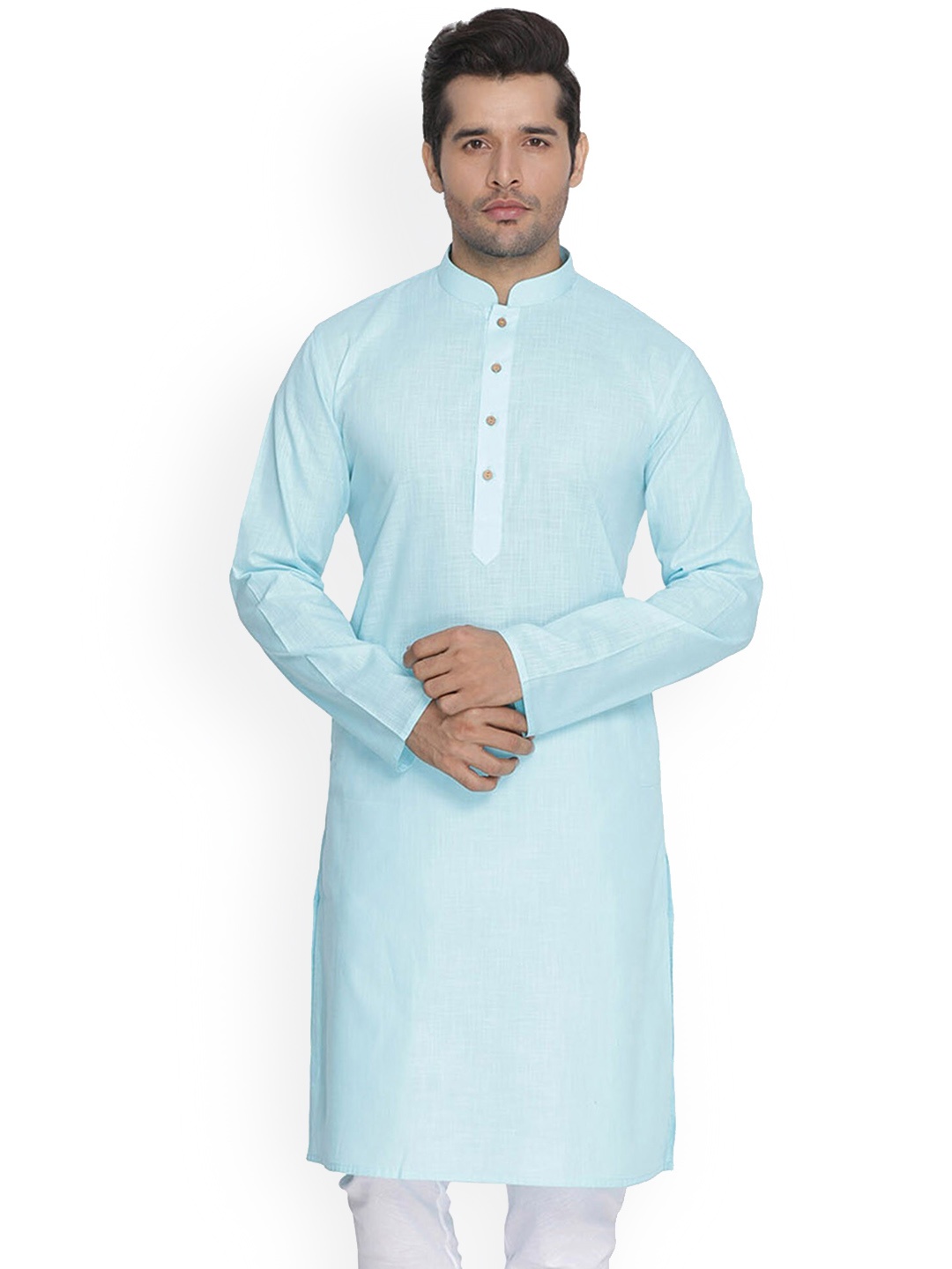 

Mitera Mandarin Collar Straight Kurta with Pyjamas, Blue